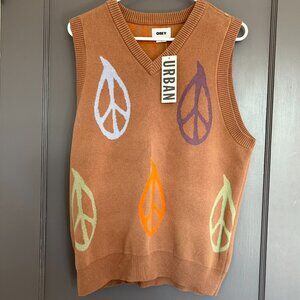 NWT Obey Peaced Sweater Vest Men's Size SMALL Knit 100% Cotton Peace Sign Brown